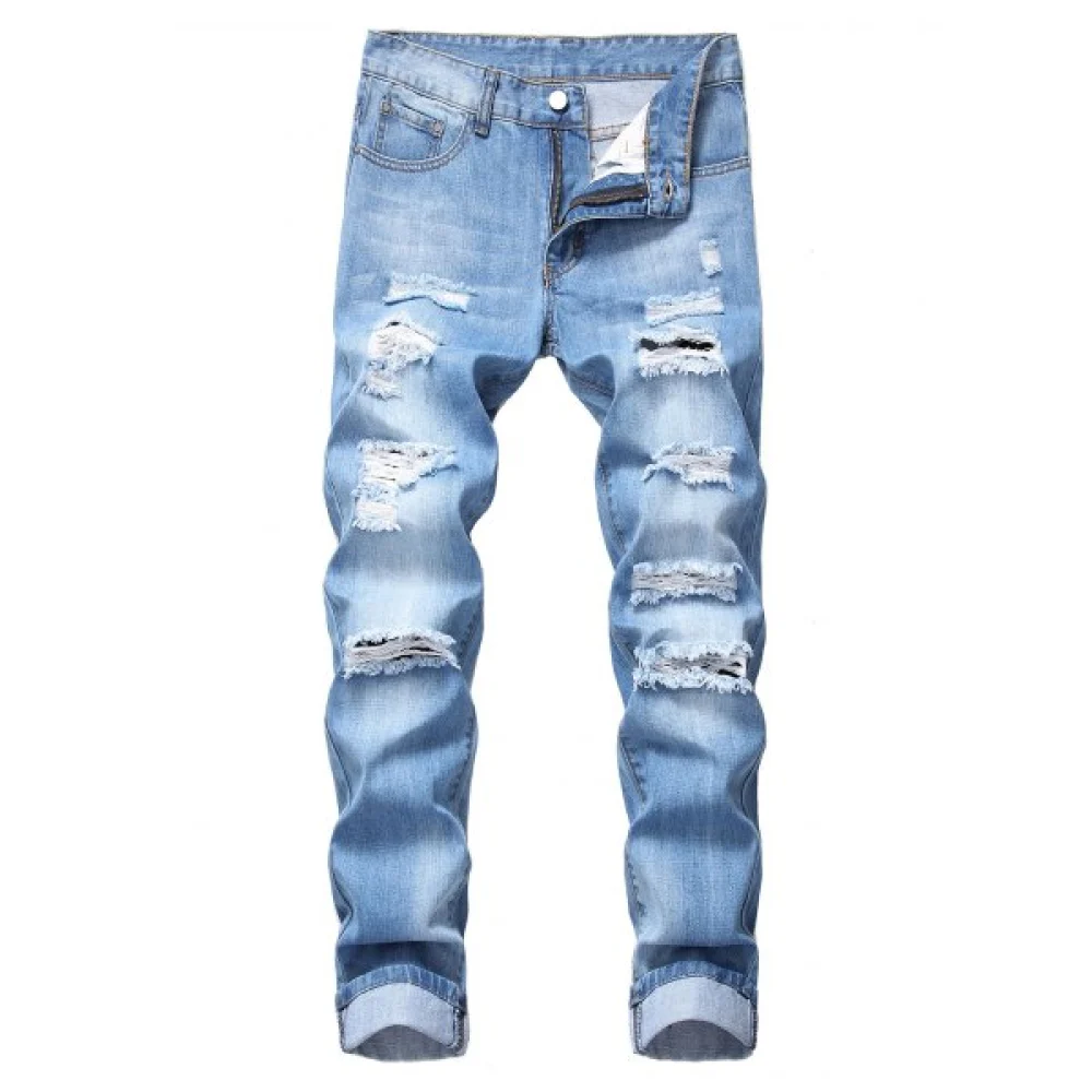Destroyed Design Casual Flanging Jeans - Jeans Blue Fansmadedirect