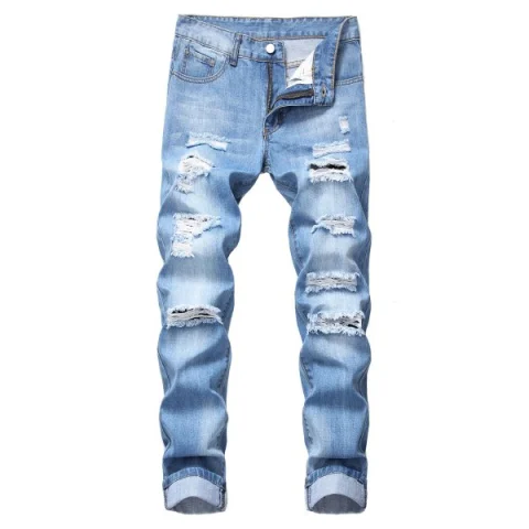 Destroyed Design Casual Flanging Jeans - Jeans Blue Fansmadedirect