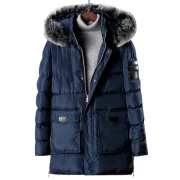 Detachable Fur Hooded Zip Fly Padded Coat - Lapis Blue Fansmadedirect