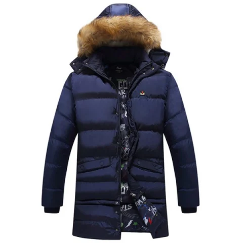 Detachable Hood Faux Fur Trim Coat - Deep Blue Fansmadedirect