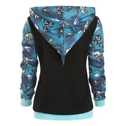 Dinosaur Bat Skeleton Pumpkin Contrast Halloween Hoodie - Black Fansmadedirect