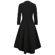 Dip Hem Button Embellished Zip Up Trench Coat - Black Fansmadedirect