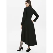 Dip Hem Button Embellished Zip Up Trench Coat - Black Fansmadedirect