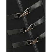 Dip Hem Button Embellished Zip Up Trench Coat - Black Fansmadedirect