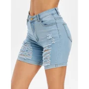 Distressed Rolled Hem Denim Bermuda Shorts - ight Sky Blue Fansmadedirect