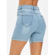 Distressed Rolled Hem Denim Bermuda Shorts - ight Sky Blue Fansmadedirect