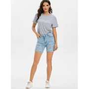 Distressed Rolled Hem Denim Bermuda Shorts - ight Sky Blue Fansmadedirect