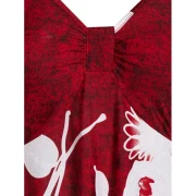 Ditsy Print Plunge Asymmetrical T Shirt - Red Wine Fansmadedirect