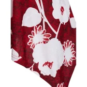 Ditsy Print Plunge Asymmetrical T Shirt - Red Wine Fansmadedirect