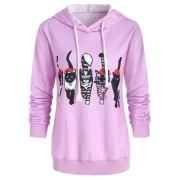 Drawstring Cat Print Pullover Hoodie - Mauve Fansmadedirect