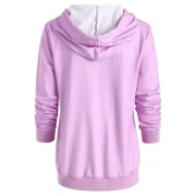 Drawstring Cat Print Pullover Hoodie - Mauve Fansmadedirect
