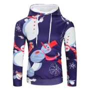 Drawstring Christmas Snowman Print Hoodie - Fansmadedirect