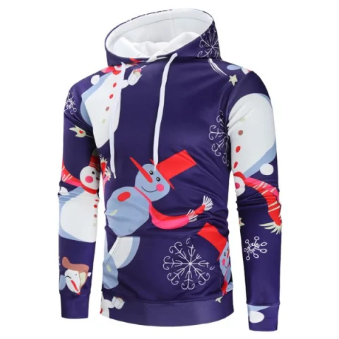 Drawstring Christmas Snowman Print Hoodie - Fansmadedirect