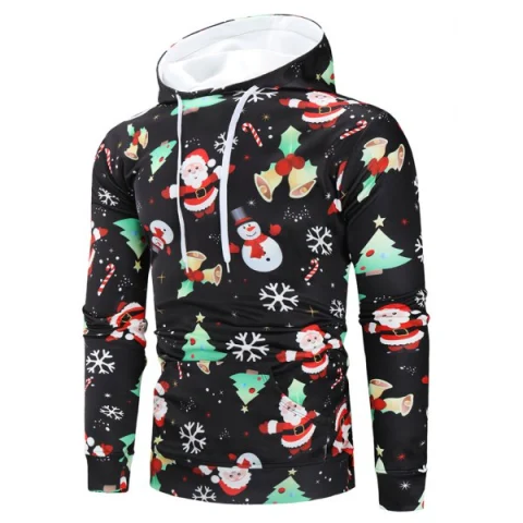 Drawstring Christmas Theme Printed Hoodie - Fansmadedirect