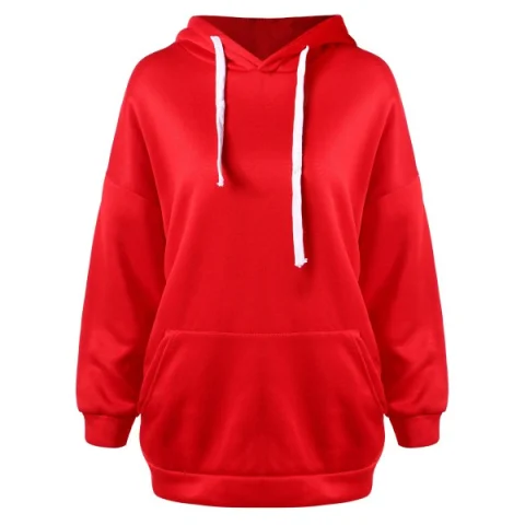 Drawstring Drop houlder Tunic Hoodie - Lava Red Fansmadedirect