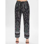Drawstring Floral Sleeping Pants - Black Fansmadedirect