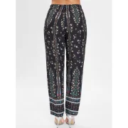 Drawstring Floral Sleeping Pants - Black Fansmadedirect