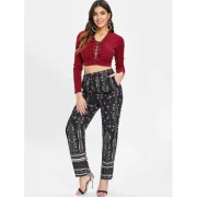 Drawstring Floral Sleeping Pants - Black Fansmadedirect