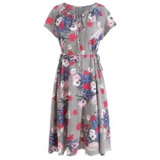 Drawstring Floral triped Midi Dress - Fansmadedirect