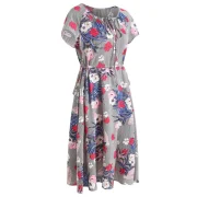 Drawstring Floral triped Midi Dress - Fansmadedirect