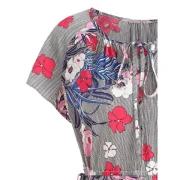 Drawstring Floral triped Midi Dress - Fansmadedirect