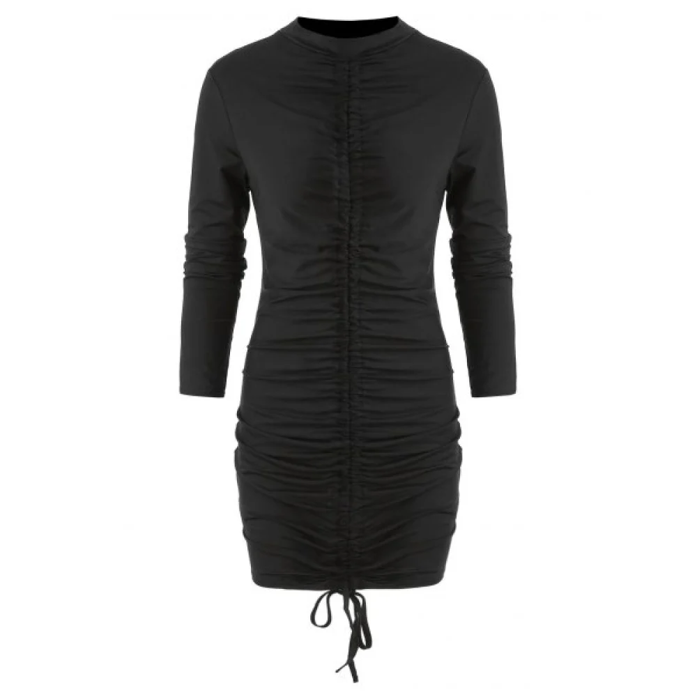 Drawstring Ruched Mini Sheath Dress - Black Fansmadedirect
