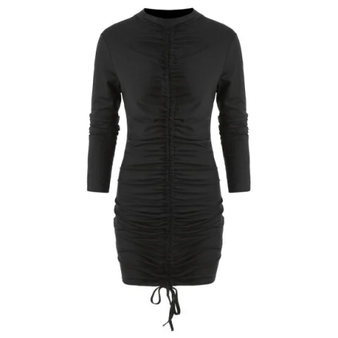 Drawstring Ruched Mini Sheath Dress - Black Fansmadedirect