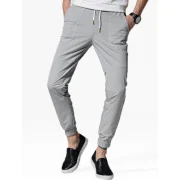 Drawstring Solid Color Jogger Pants - ight Gray Fansmadedirect