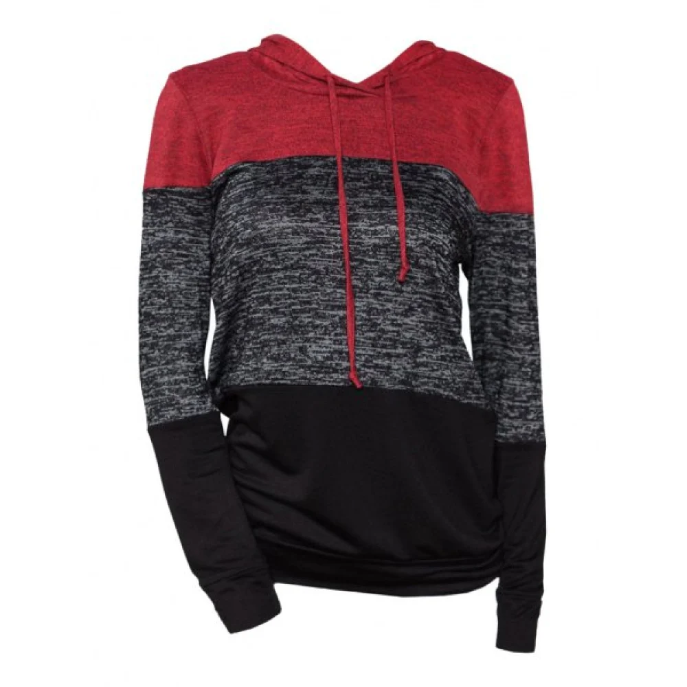 Drawstring Three Tone Longline Hoodie - Red Wine Fansmadedirect
