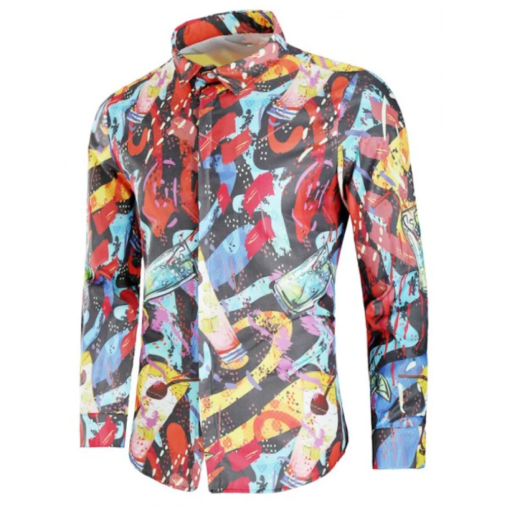 Drink Painting Print Covered Button Shirt - Fansmadedirect