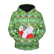 Drinking Santa Claus Print Drawstring Hoodie - Seaweed Green Fansmadedirect