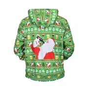 Drinking Santa Claus Print Drawstring Hoodie - Seaweed Green Fansmadedirect