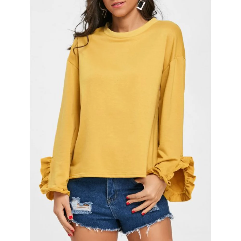 Drop houlder Flounced T-shirt - Ginger Fansmadedirect