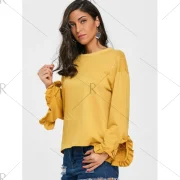 Drop houlder Flounced T-shirt - Ginger Fansmadedirect