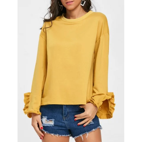 Drop houlder Flounced T-shirt - Ginger Fansmadedirect