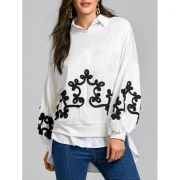 Drop houlder Puff leeve Crochet weatshirt - White Fansmadedirect