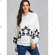 Drop houlder Puff leeve Crochet weatshirt - White Fansmadedirect