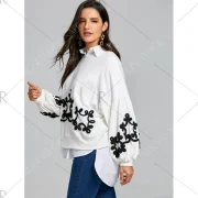 Drop houlder Puff leeve Crochet weatshirt - White Fansmadedirect