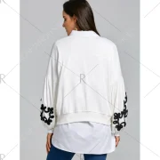 Drop houlder Puff leeve Crochet weatshirt - White Fansmadedirect