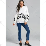 Drop houlder Puff leeve Crochet weatshirt - White Fansmadedirect