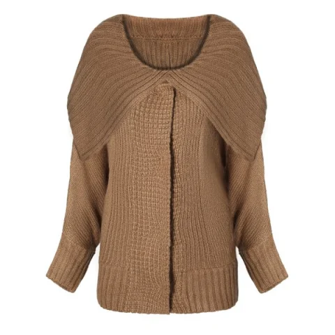 Drop houlder Ribbed Plain weater - Oak Brown Fansmadedirect