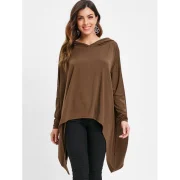 Drop Shoulder Asymmetrical Hem Hoodie - Coffee Fansmadedirect