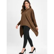 Drop Shoulder Asymmetrical Hem Hoodie - Coffee Fansmadedirect