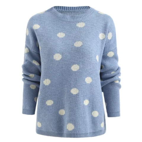 Drop Shoulder Polka Dot Sweater - Light Blue One Fansmadedirect