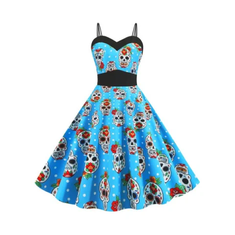 Dual trap kull Pumpkin pider Ghost Print Halloween Dress - Multi-a Fansmadedirect