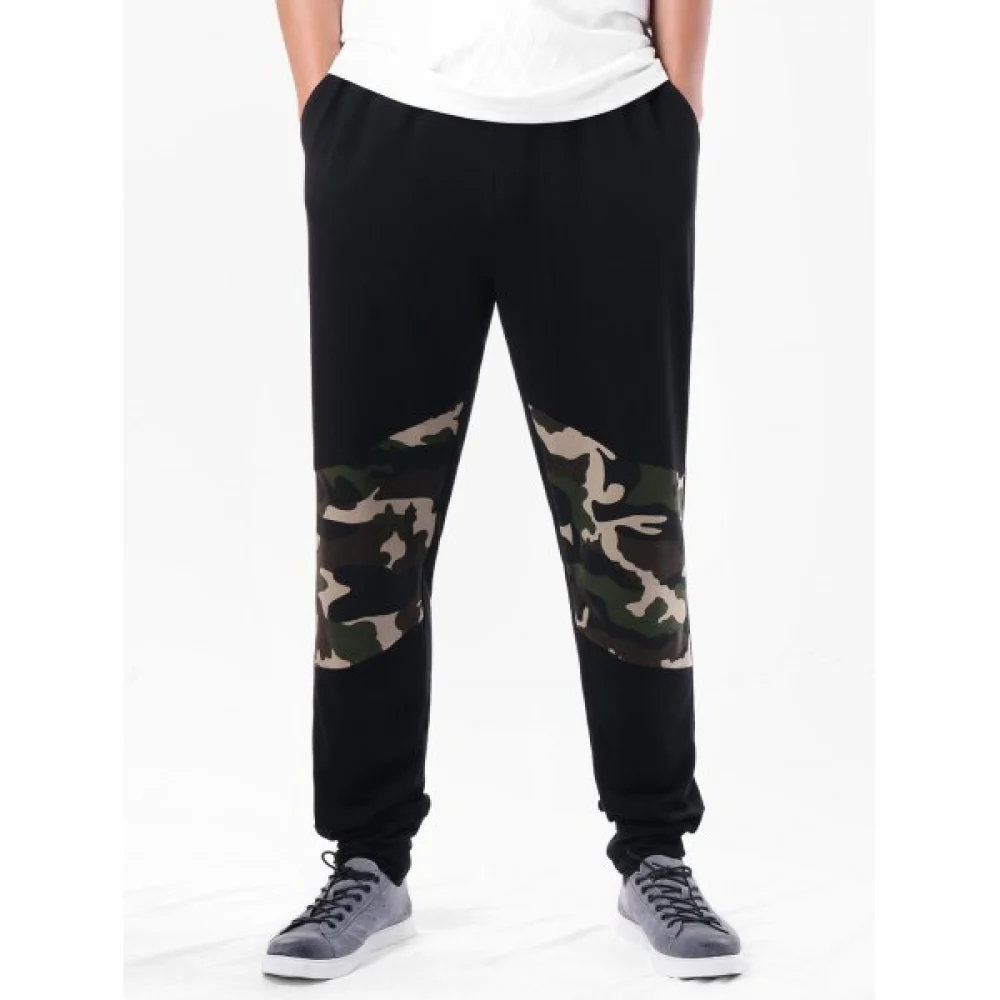 Elastic Waist Camouflage Patchwork Jogger Pants - Black Fansmadedirect