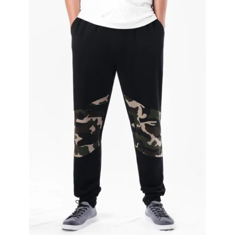 Elastic Waist Camouflage Patchwork Jogger Pants - Black Fansmadedirect
