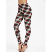 Elastic Waist Checked Pencil Pants - Red Wine Fansmadedirect