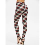 Elastic Waist Checked Pencil Pants - Red Wine Fansmadedirect