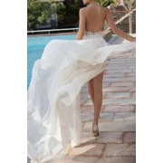 Elegant Halter Neck leeveless Backless High lit Women's Maxi Dress - White Fansmadedirect